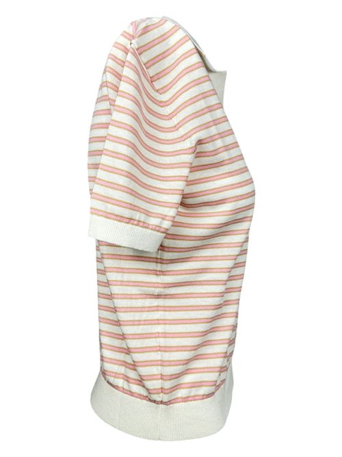 pink and white striped women's polo shirt MC2 Saint Barth | EVONNE-STRIPES TINY1021